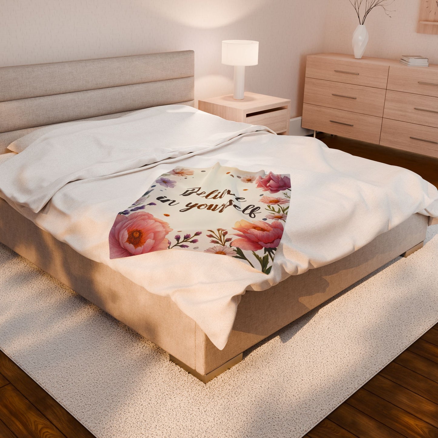 Inspirational Floral Velveteen Plush Blanket - Cozy Gift, Self-Care Decor, Motivational Home Accessory, Relaxing Throw