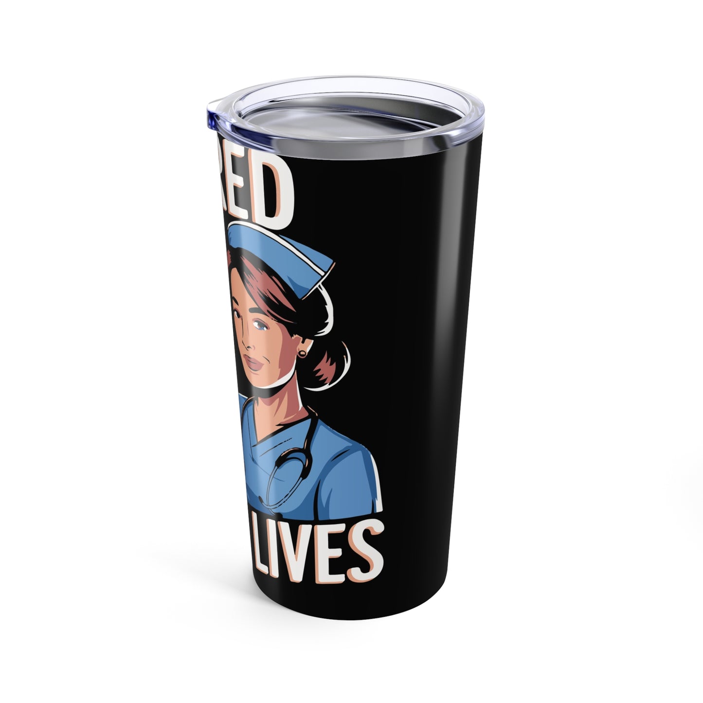 Nurse Tumbler 20oz - Powered by Coffee & Saving Lives, Travel Cup, Gift for Nurses, Hot or Cold Drinks, Inspirational Mug