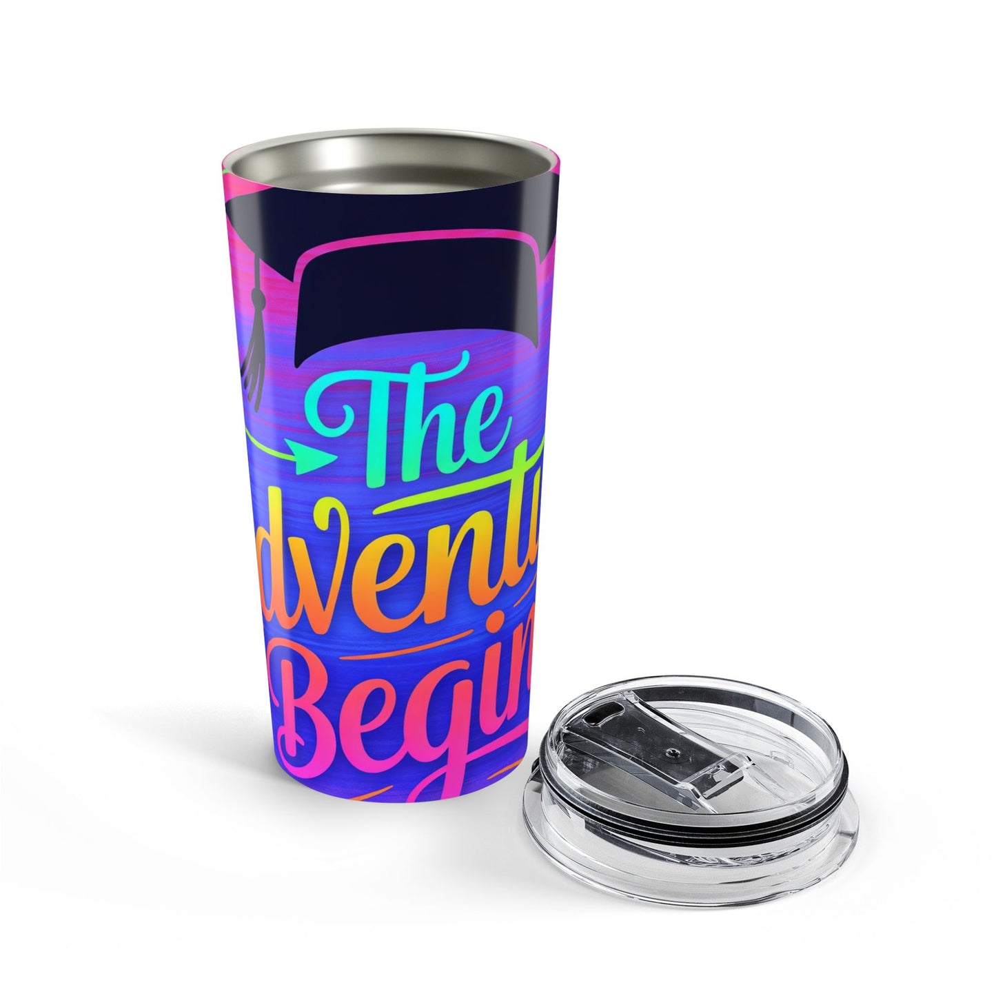 "The Adventure Begins" Neon Gradient Travel Cup
