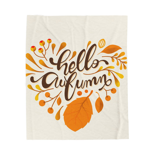Autumn Hello Velveteen Plush Blanket | Cozy Fall Throw, Thanksgiving Gift, Seasonal Home Decor, Warm Blanket, Gift for Her