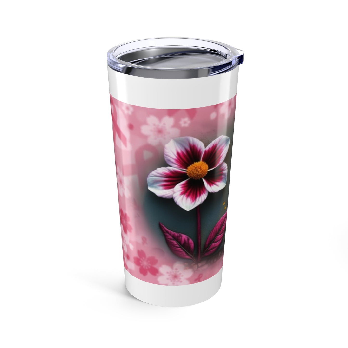 Inspirational Floral Tumbler, Motivational Drinkware, 20oz Travel Mug, Pink Flower Design, Perfect Gift for Her, Breast Cancer Awareness