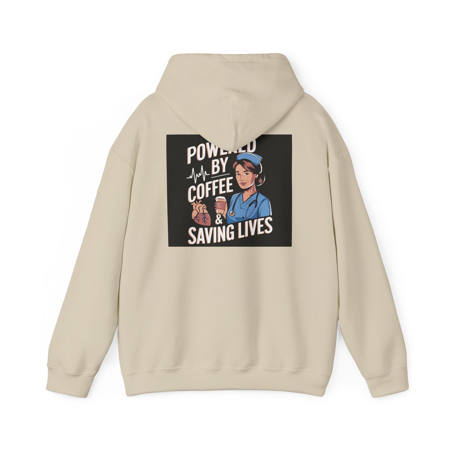 Powered by Coffee Unisex Hoodie, Cozy Sweatshirt, Gift for Nurses, Coffee Lover Apparel, Funny Medical Sweatshirt