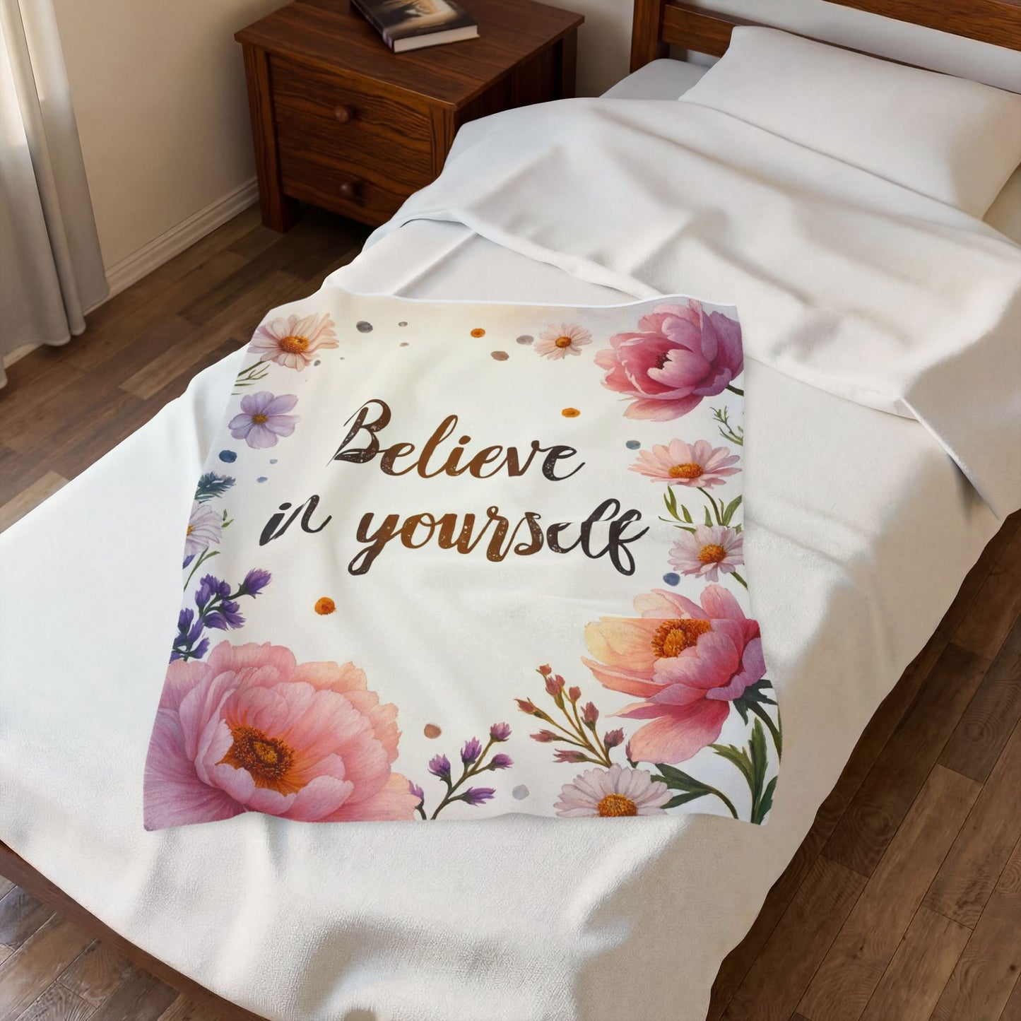 Inspirational Believe In Yourself Floral Velveteen Plush Blanket