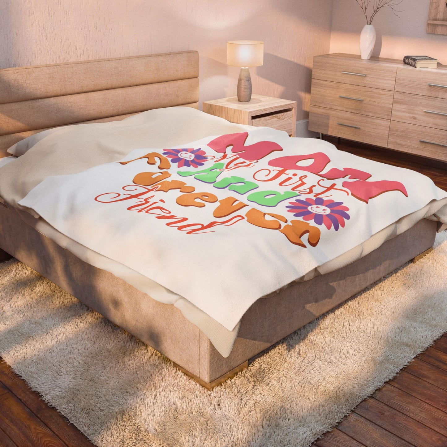 "Mom My First And Forever Friend" Floral Retro Mother's Day Throw