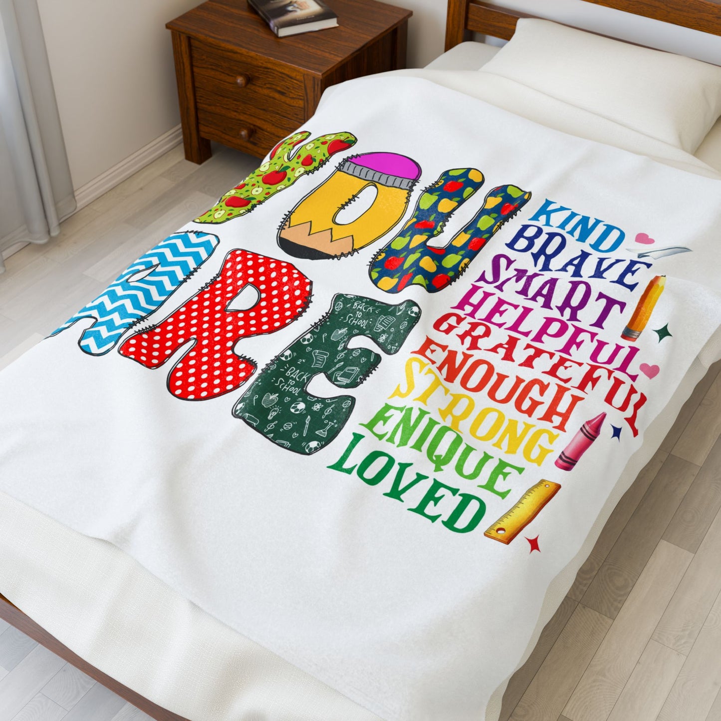 Inspirational Velveteen Plush Blanket - Cozy Comfort Throw, Kind Brave Grateful Design, Perfect Gift for Encouragement, Home Decor, [...]