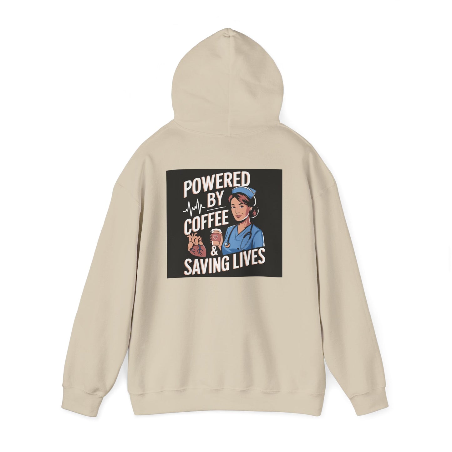 Powered by Coffee Unisex Hoodie, Cozy Sweatshirt, Gift for Nurses, Coffee Lover Apparel, Funny Medical Sweatshirt
