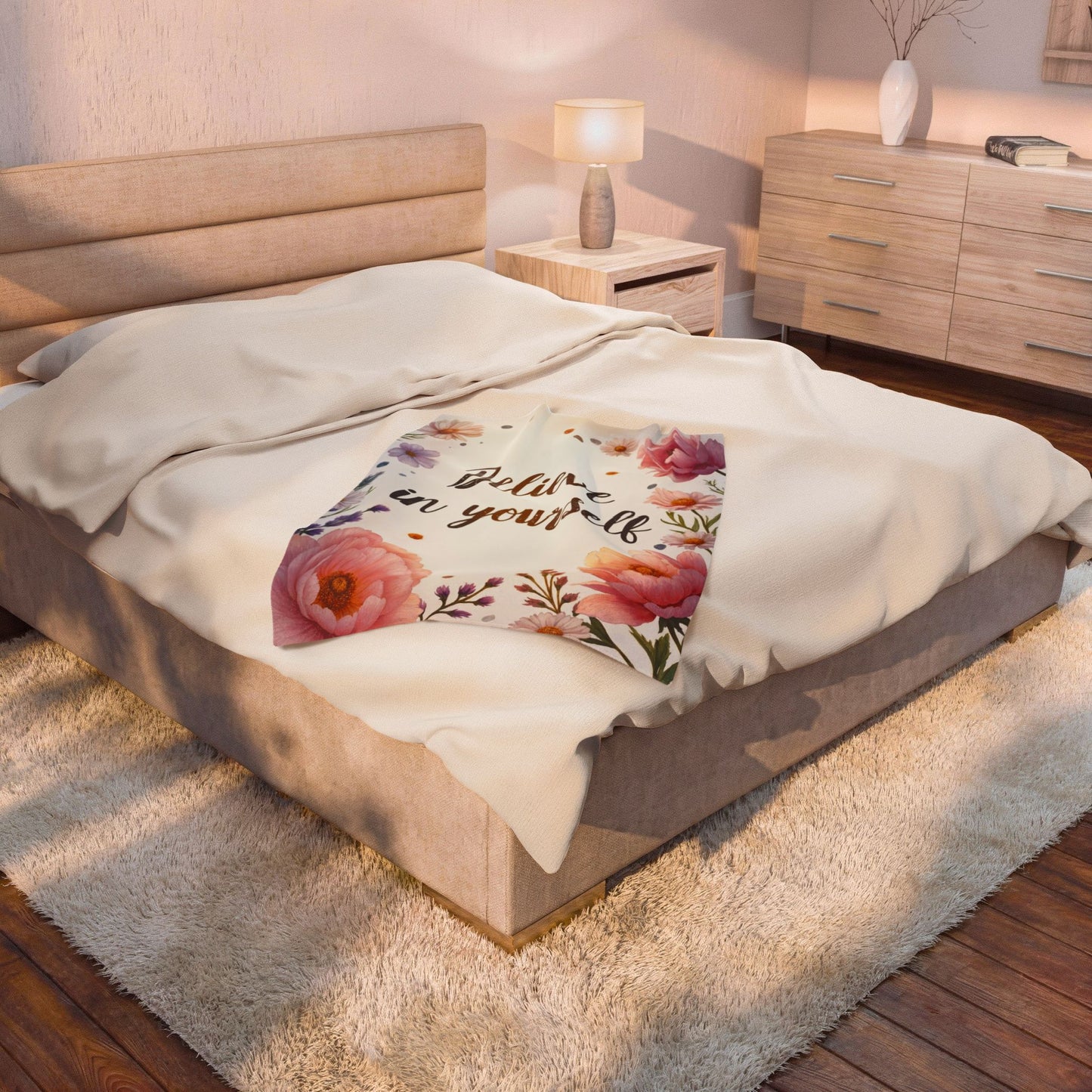 Inspirational Believe In Yourself Floral Velveteen Plush Blanket