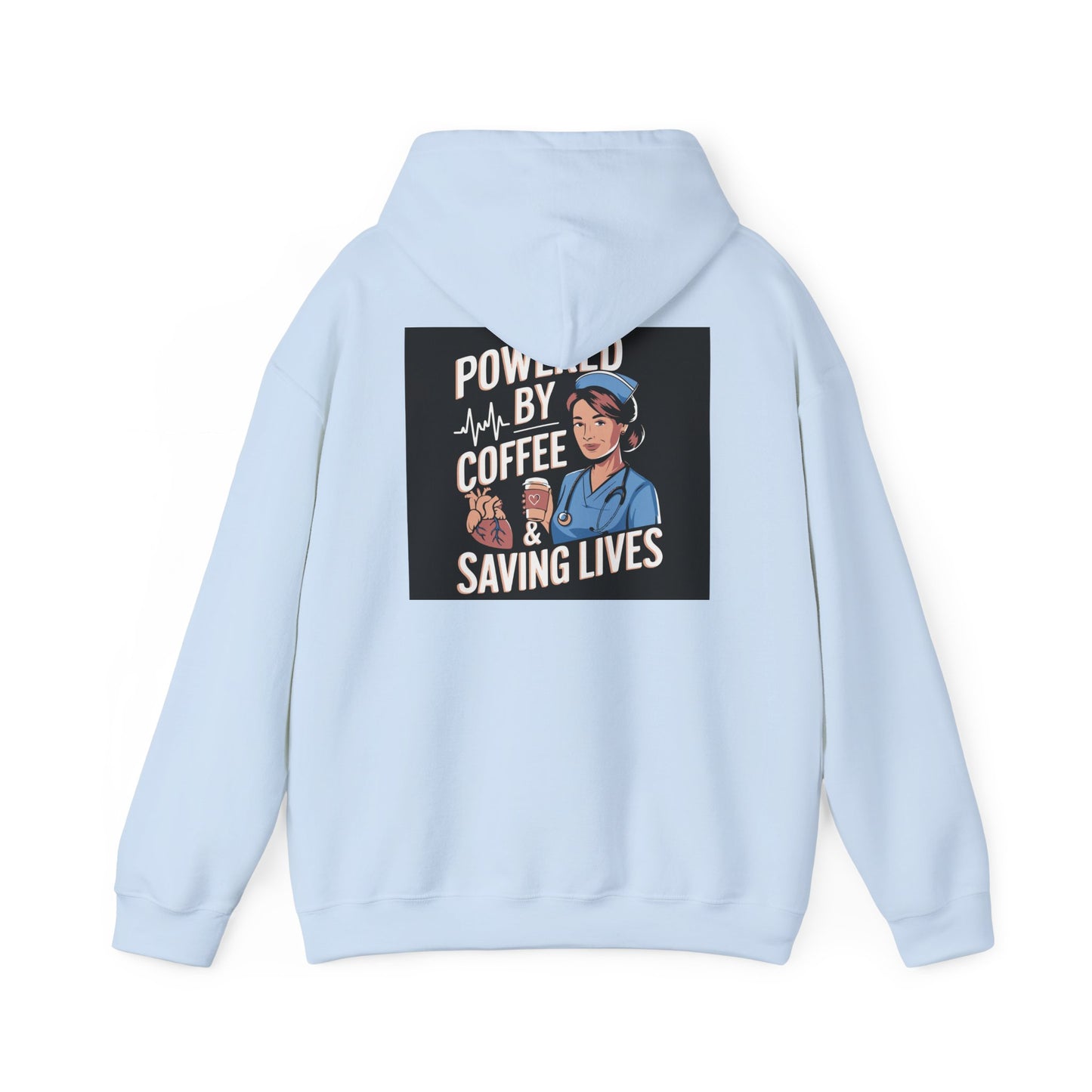 Powered by Coffee Unisex Hoodie, Cozy Sweatshirt, Gift for Nurses, Coffee Lover Apparel, Funny Medical Sweatshirt