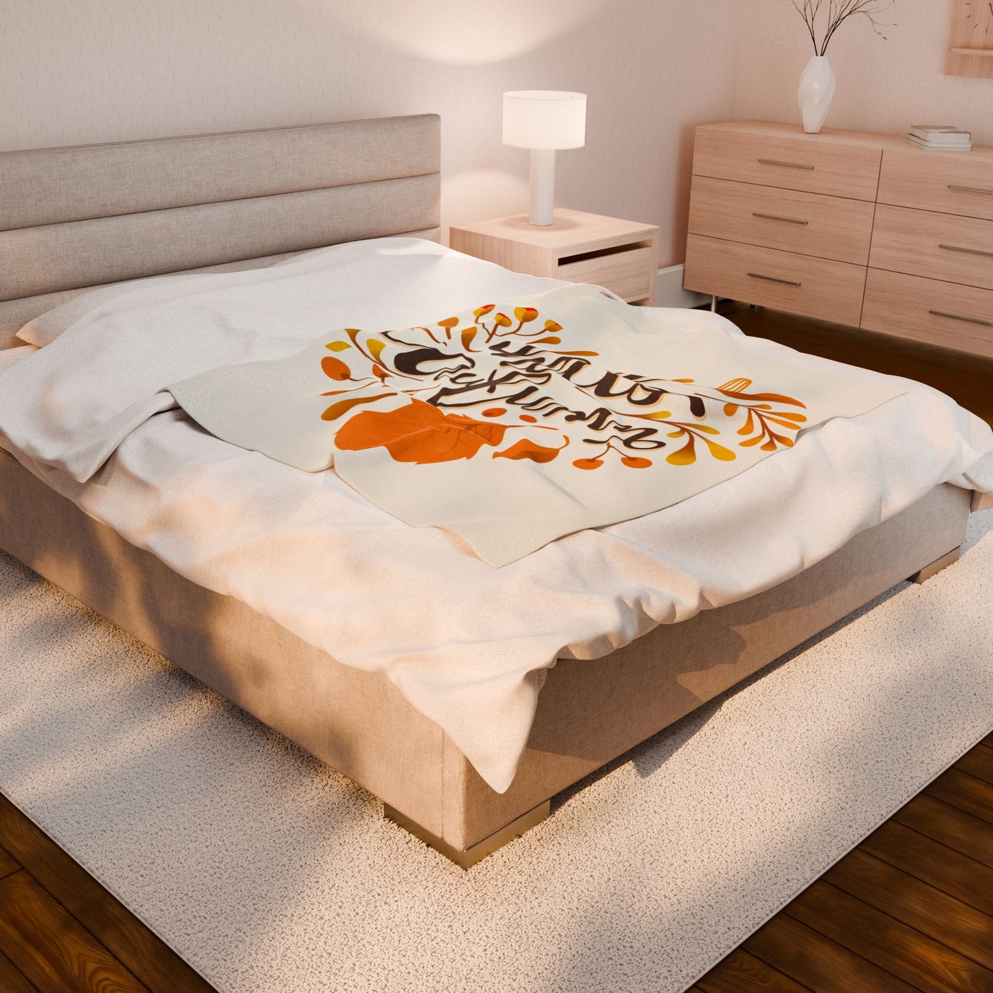 Autumn Hello Velveteen Plush Blanket | Cozy Fall Throw, Thanksgiving Gift, Seasonal Home Decor, Warm Blanket, Gift for Her