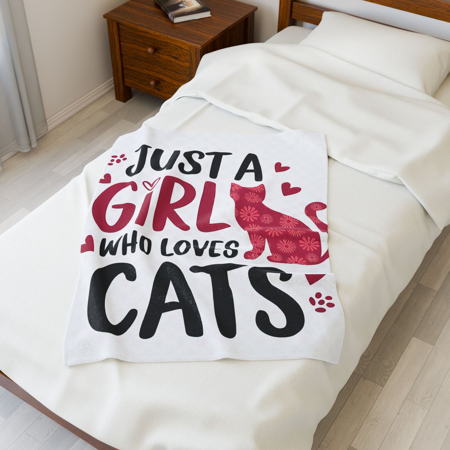 Cute Cat Lover Velveteen Plush Blanket, Cozy Cat Gift, Fleece Throw for Girls, Cat-themed Decor, Perfect for Cat Lovers