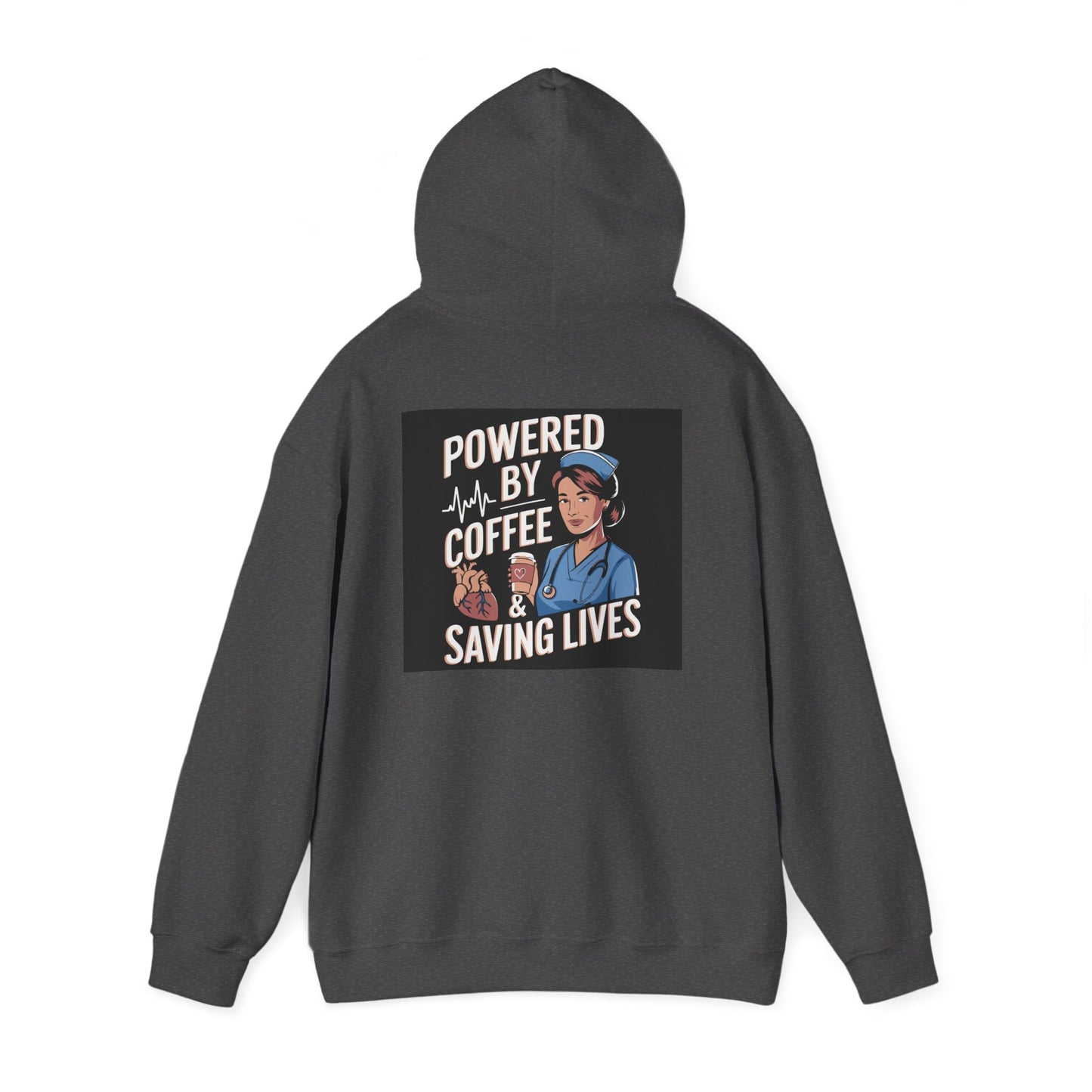 Powered by Coffee Unisex Hoodie, Cozy Sweatshirt, Gift for Nurses, Coffee Lover Apparel, Funny Medical Sweatshirt