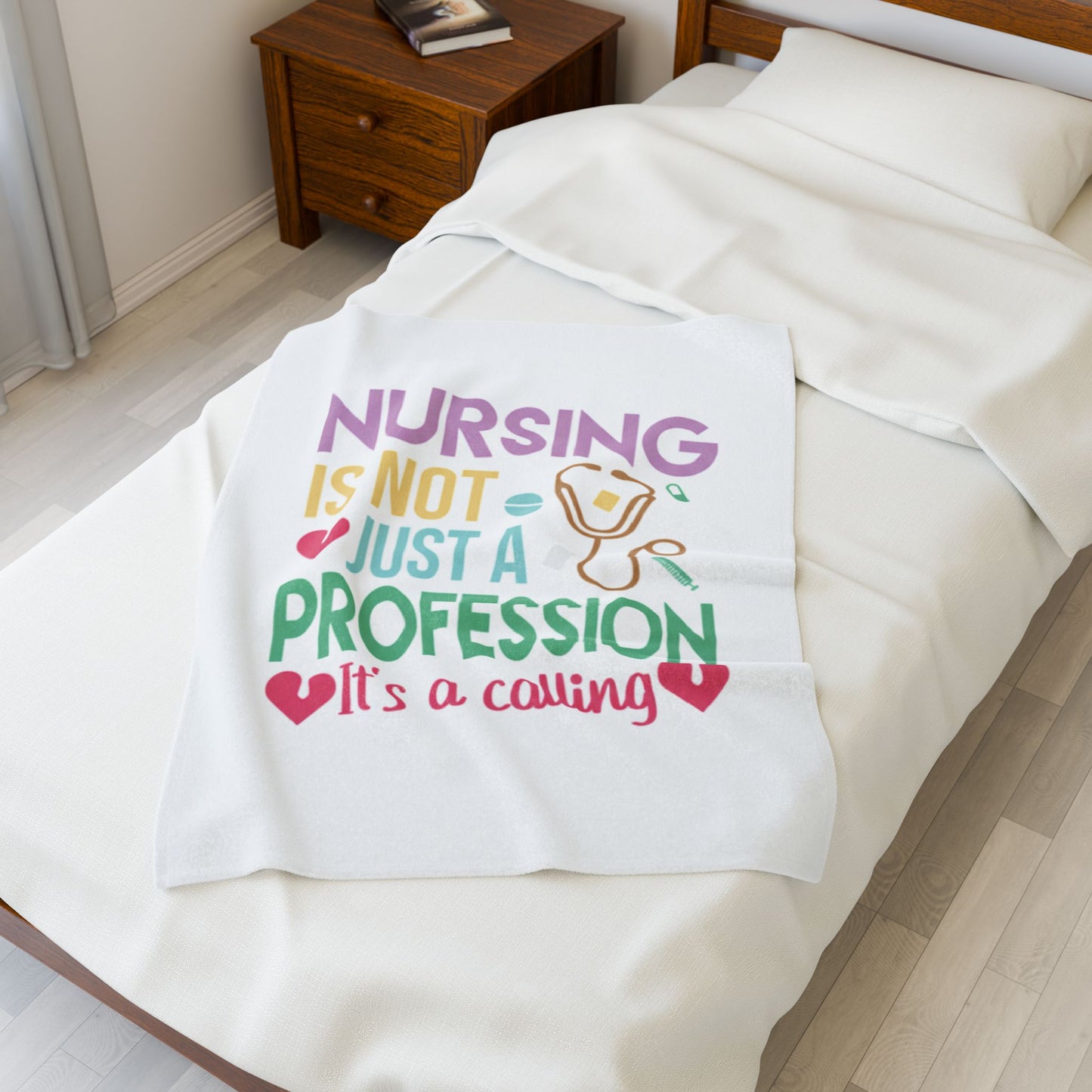 Nursing Calling Plush Blanket, Cozy Gift for Nurses, Soft Velveteen Throw, Nursing Decor, Inspirational Nursing Gift