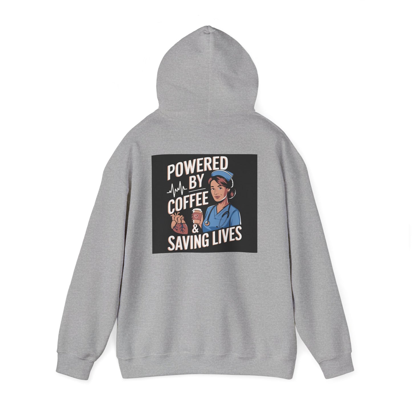 Powered by Coffee Unisex Hoodie, Cozy Sweatshirt, Gift for Nurses, Coffee Lover Apparel, Funny Medical Sweatshirt