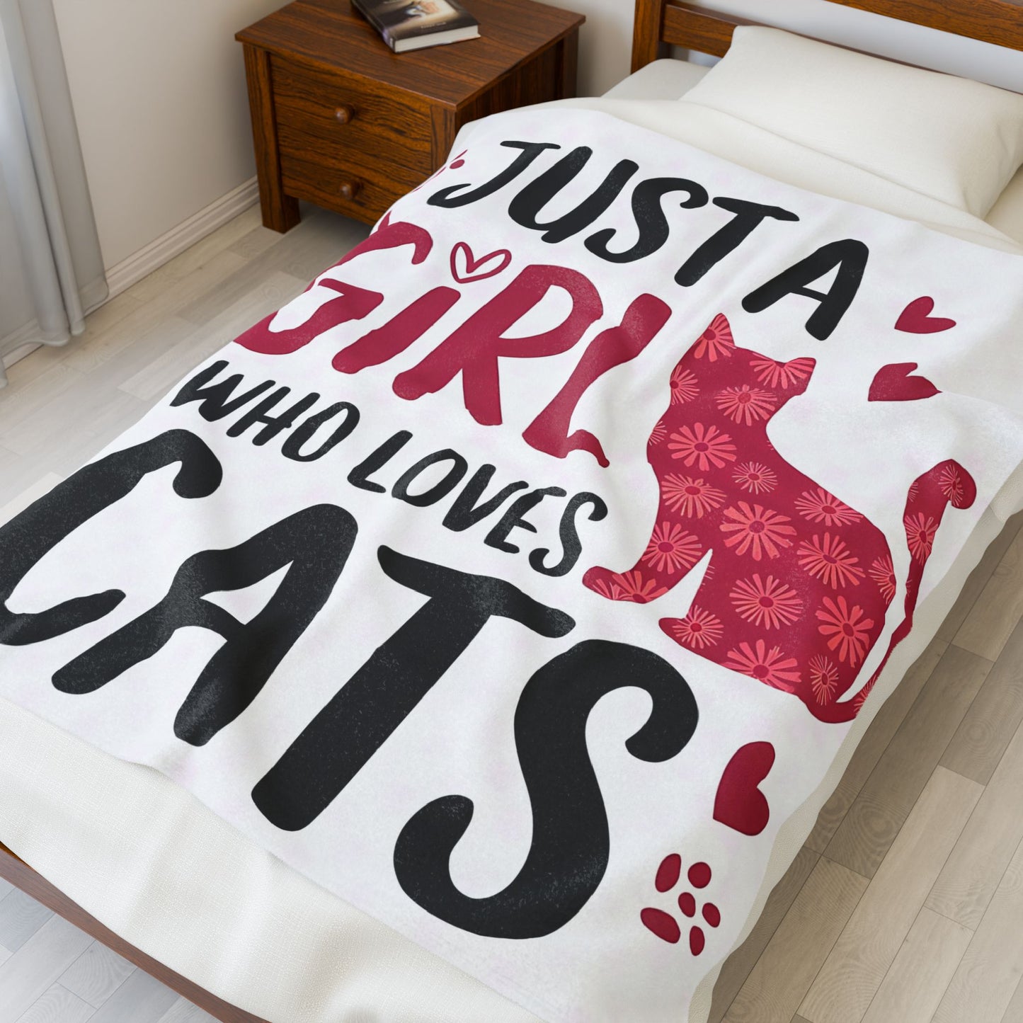 Cute Cat Lover Velveteen Plush Blanket, Cozy Cat Gift, Fleece Throw for Girls, Cat-themed Decor, Perfect for Cat Lovers