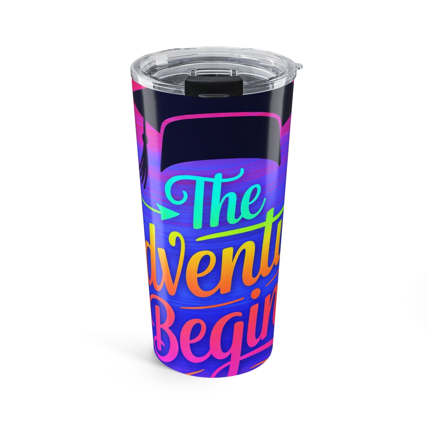 "The Adventure Begins" Neon Gradient Travel Cup