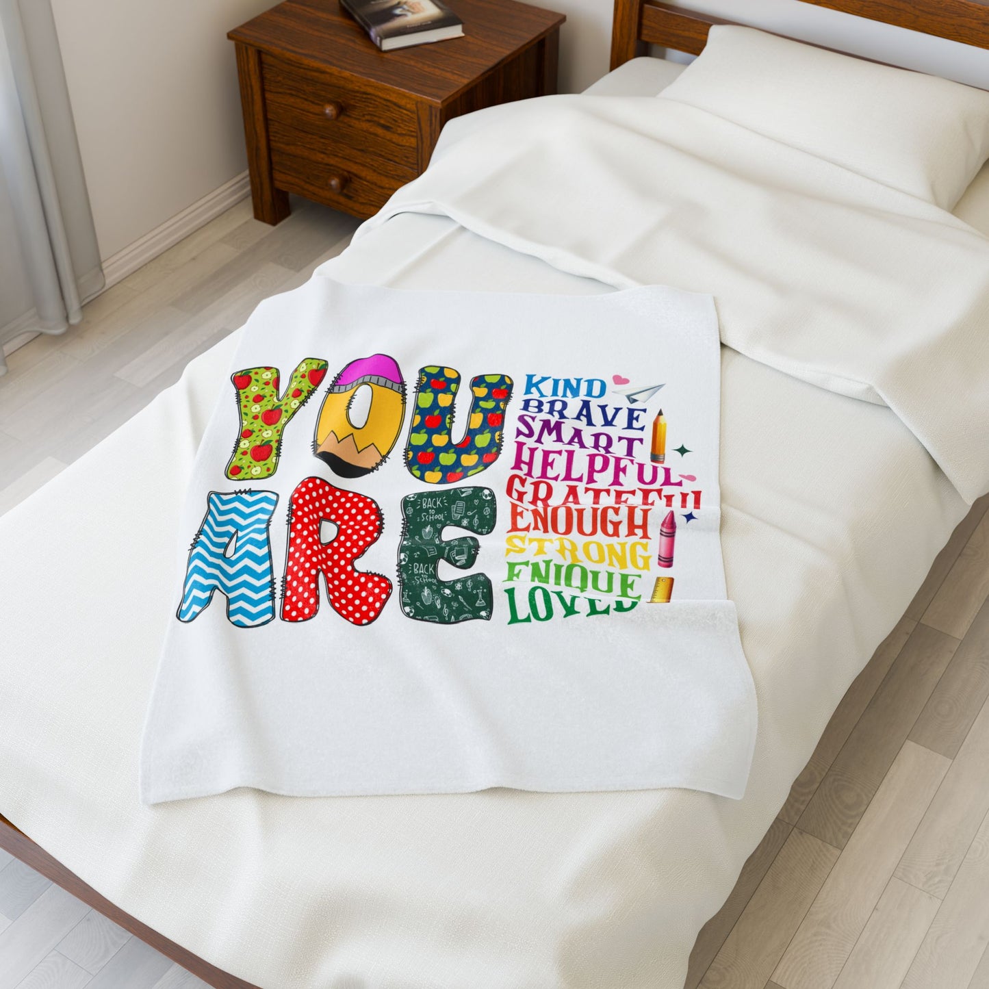 Inspirational Velveteen Plush Blanket - Cozy Comfort Throw, Kind Brave Grateful Design, Perfect Gift for Encouragement, Home Decor, [...]