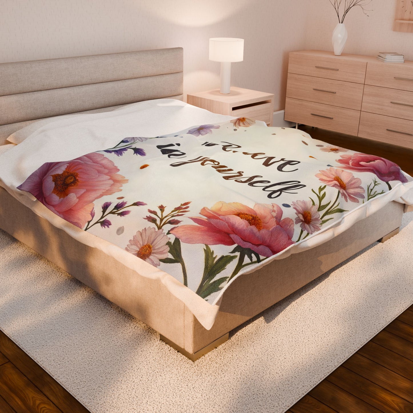 Inspirational Floral Velveteen Plush Blanket - Cozy Gift, Self-Care Decor, Motivational Home Accessory, Relaxing Throw