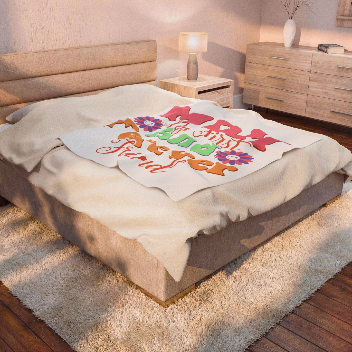 "Mom My First And Forever Friend" Floral Retro Mother's Day Throw