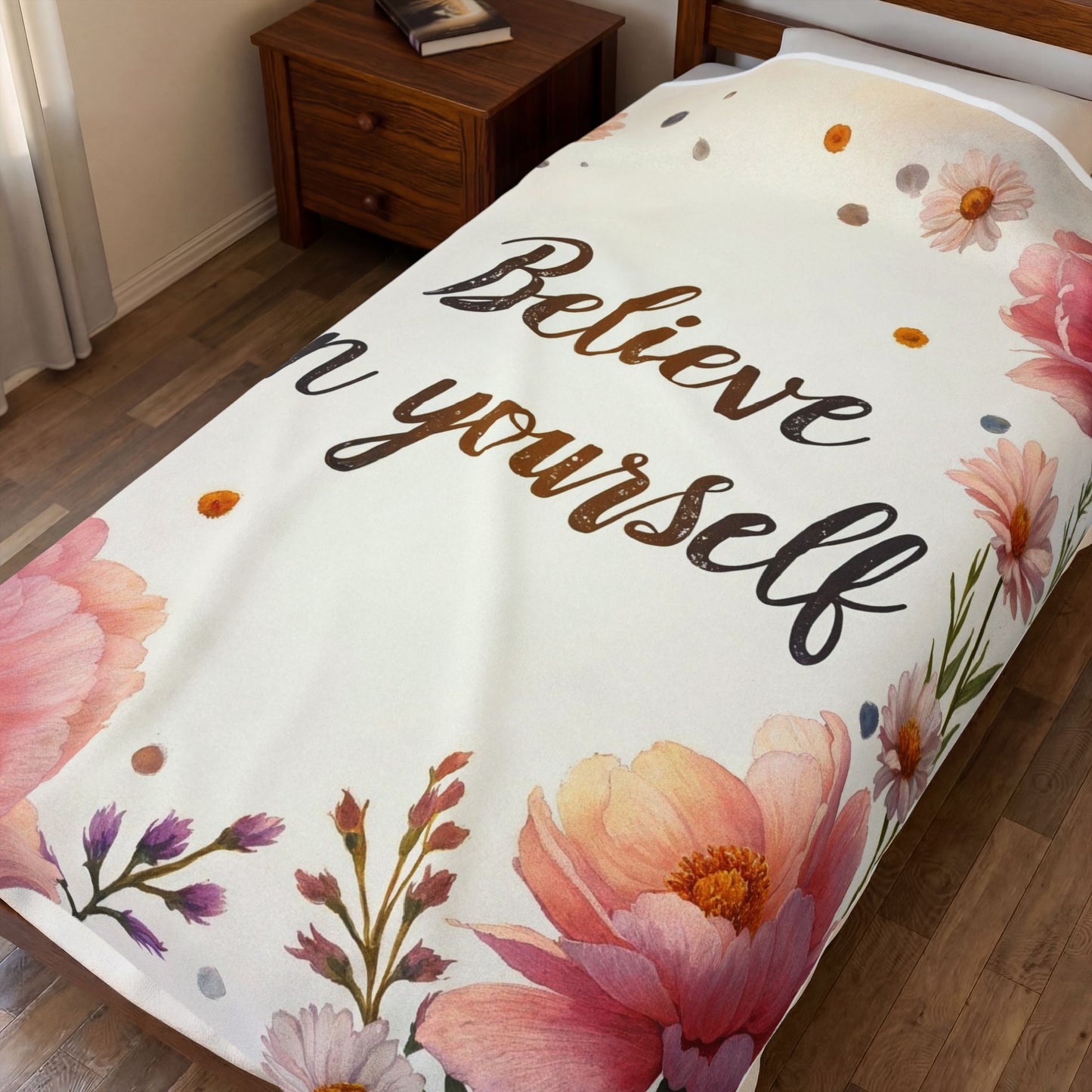 Inspirational Believe In Yourself Floral Velveteen Plush Blanket