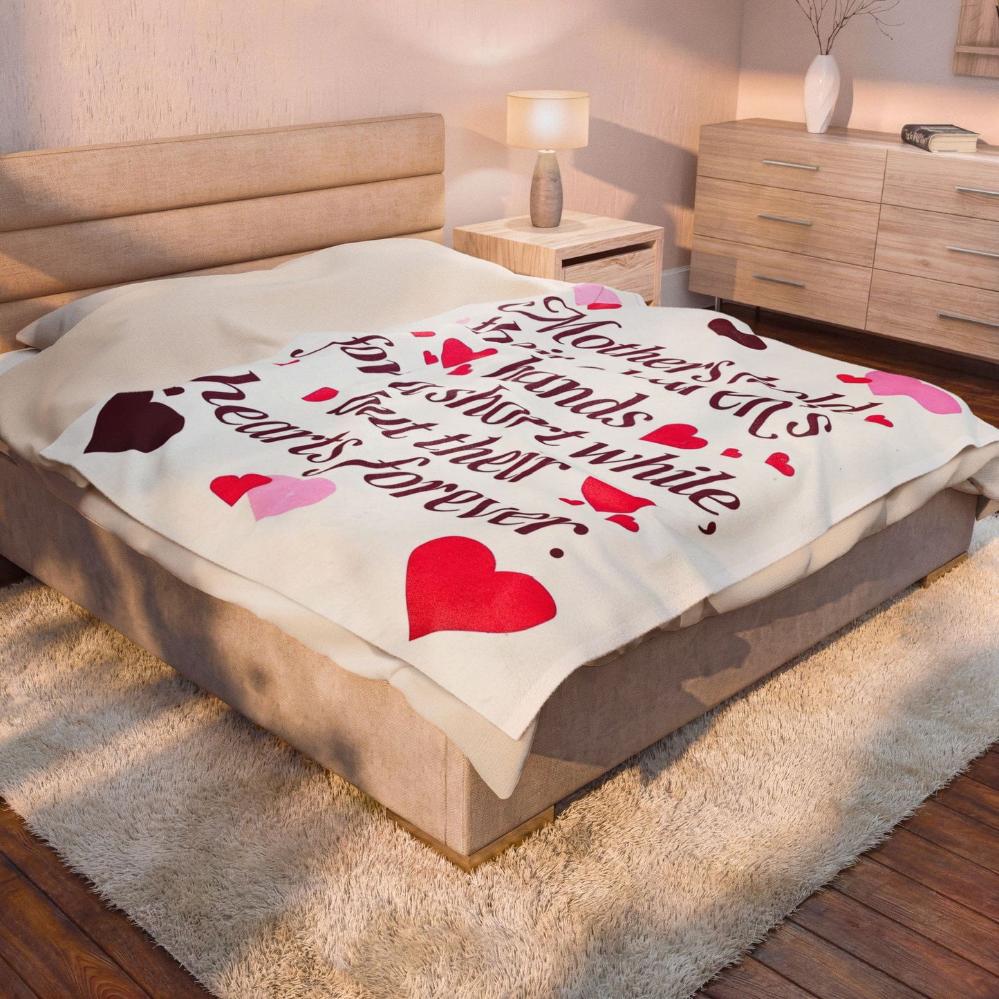 Mothers Hold Their Children's Hands Velveteen Plush Blanket