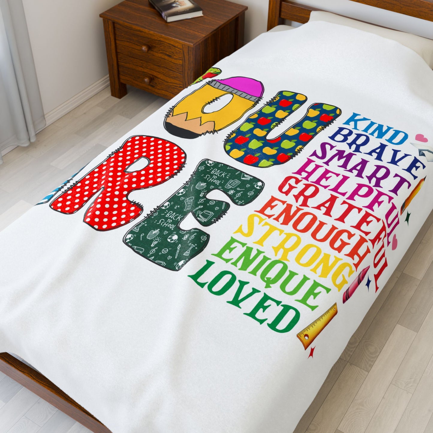 Inspirational Velveteen Plush Blanket - Cozy Comfort Throw, Kind Brave Grateful Design, Perfect Gift for Encouragement, Home Decor, [...]