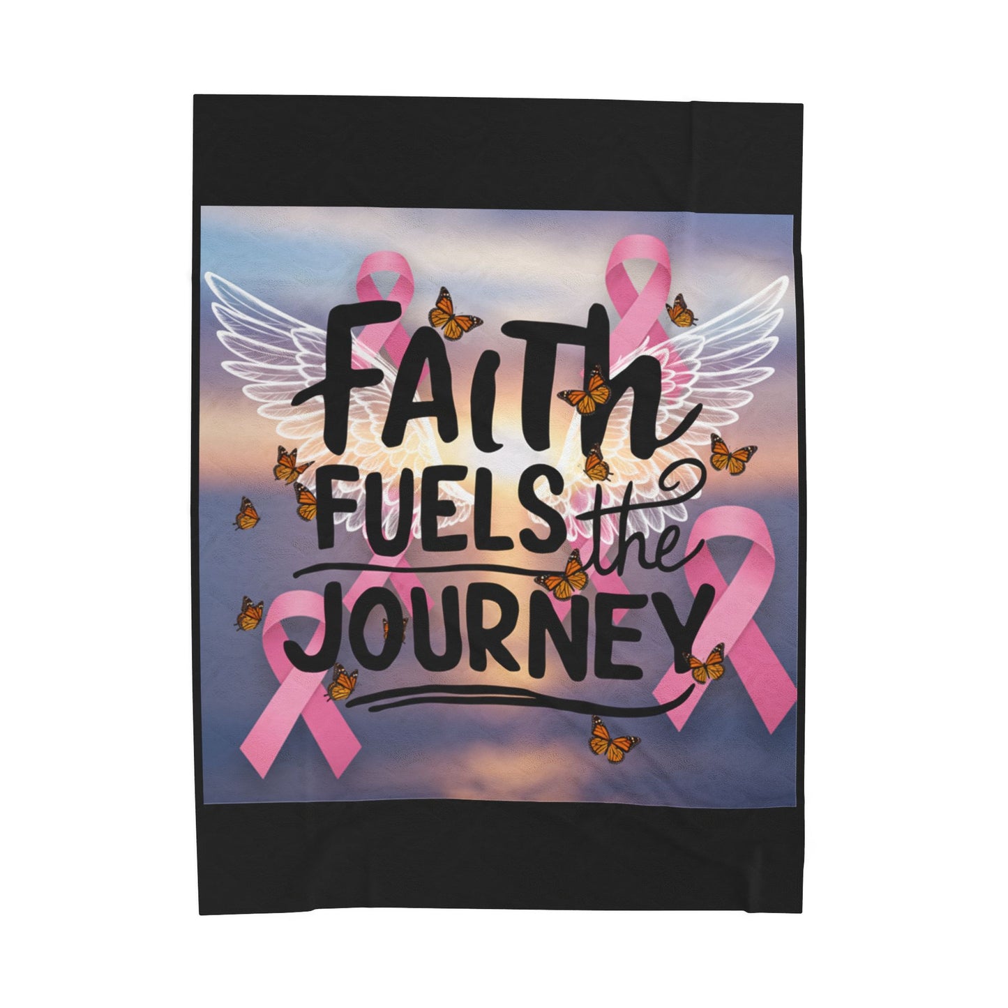 Inspirational Velveteen Plush Blanket, Cozy Throw for Faith, Breast Cancer Awareness, Heartwarming Gift, Comforter for Healing Moments
