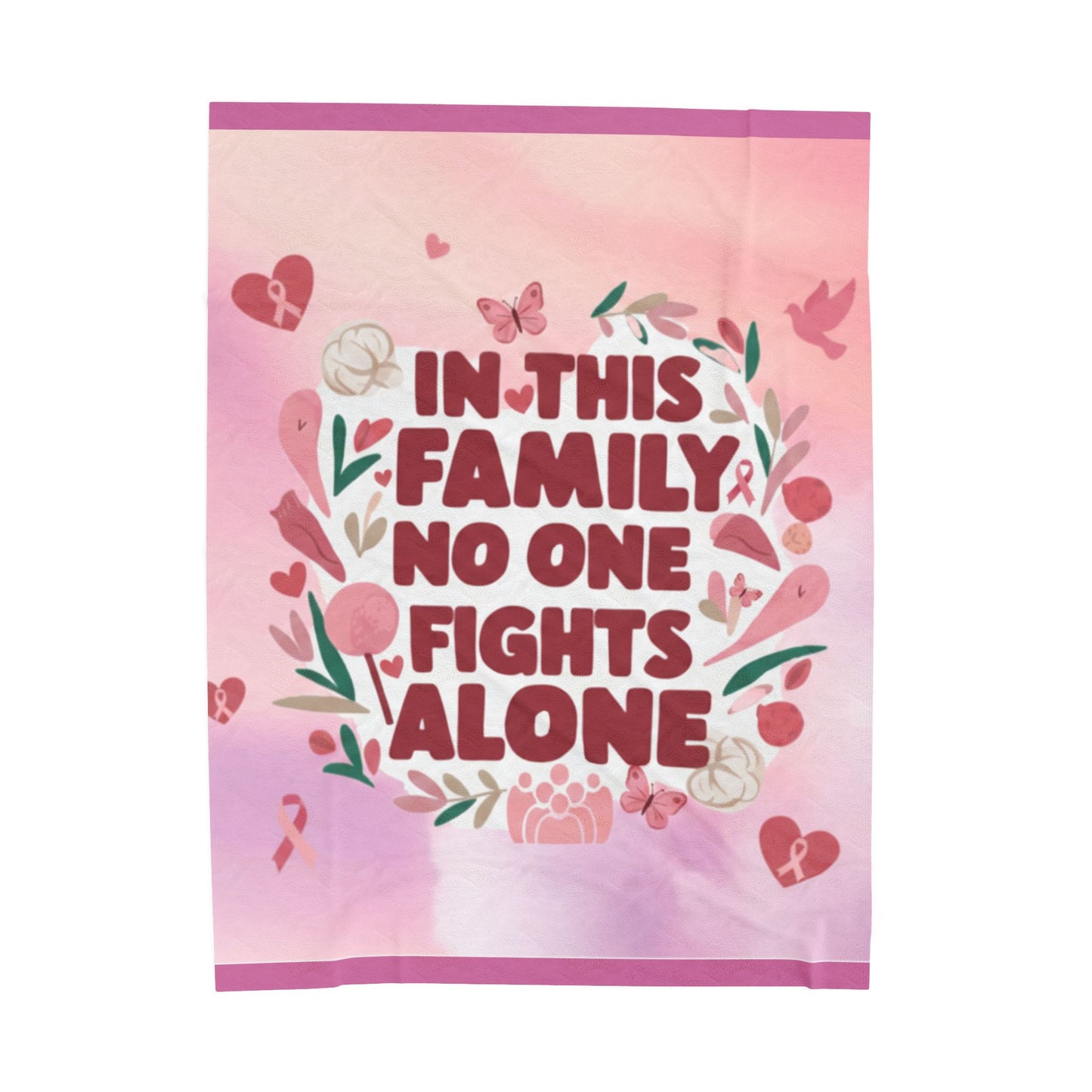 In This Family No One Fights Alone Plush Blanket, Cozy Throw for Family Support, Gift for Encouragement, Cancer Awareness, Living Room Decor