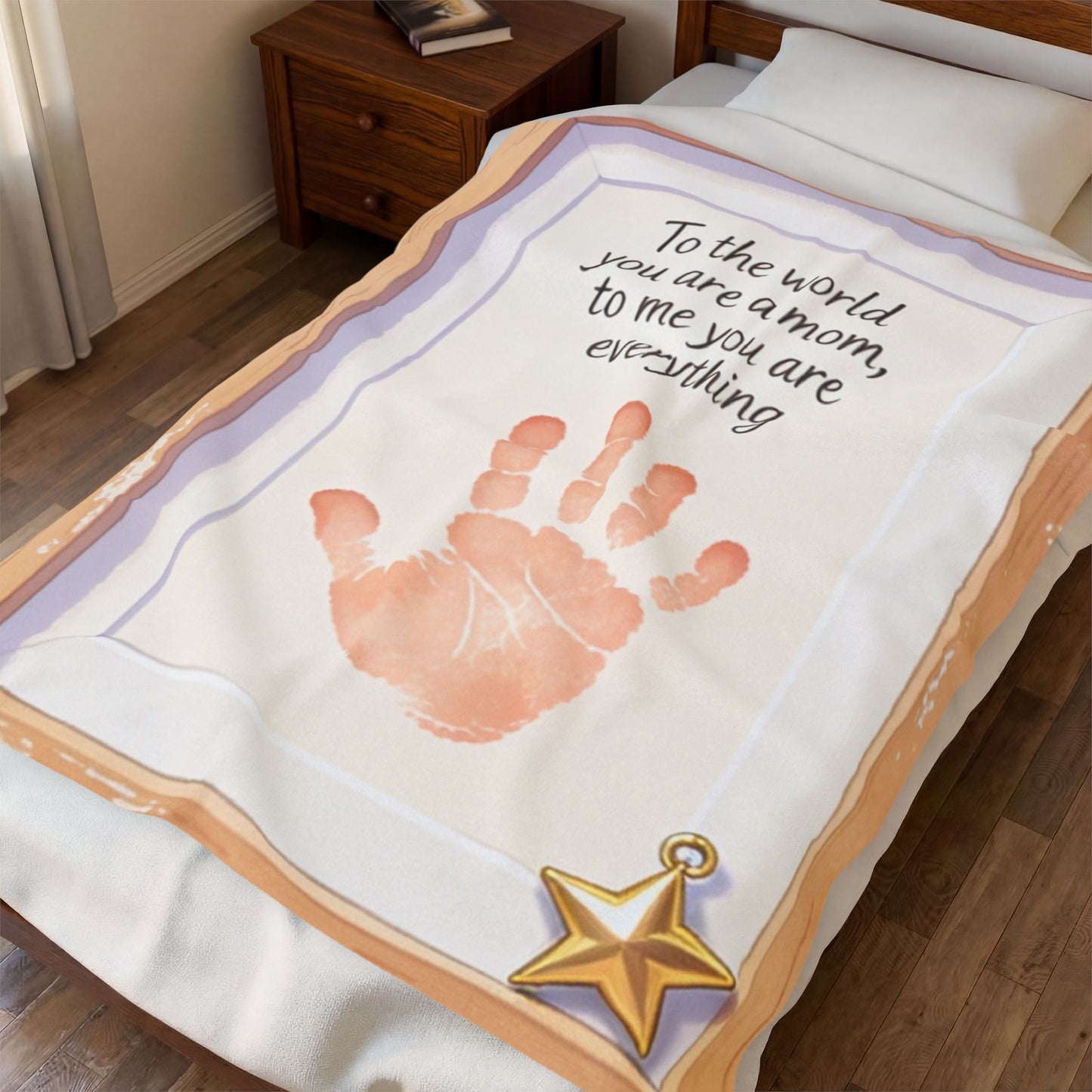“To the world you are a mom, to me you are everything” Handprint Frame Tribute Blanket