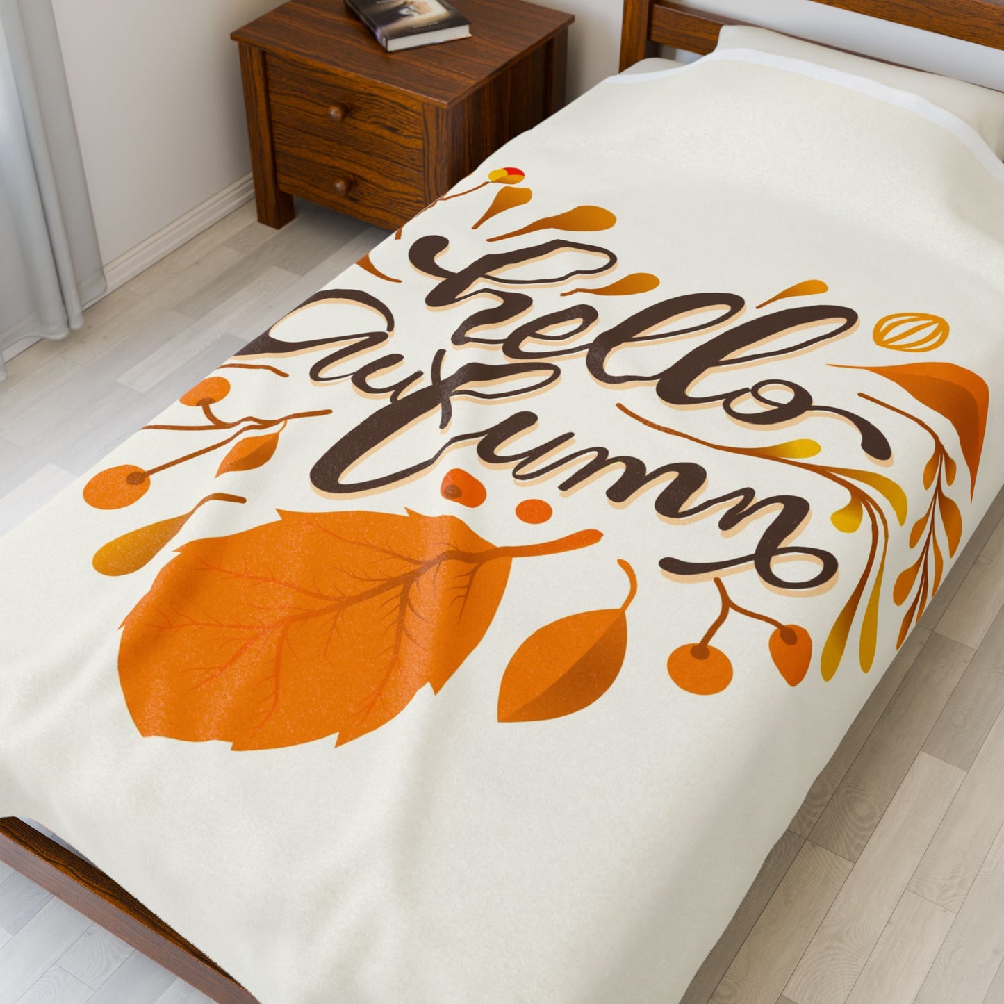 Autumn Hello Velveteen Plush Blanket | Cozy Fall Throw, Thanksgiving Gift, Seasonal Home Decor, Warm Blanket, Gift for Her
