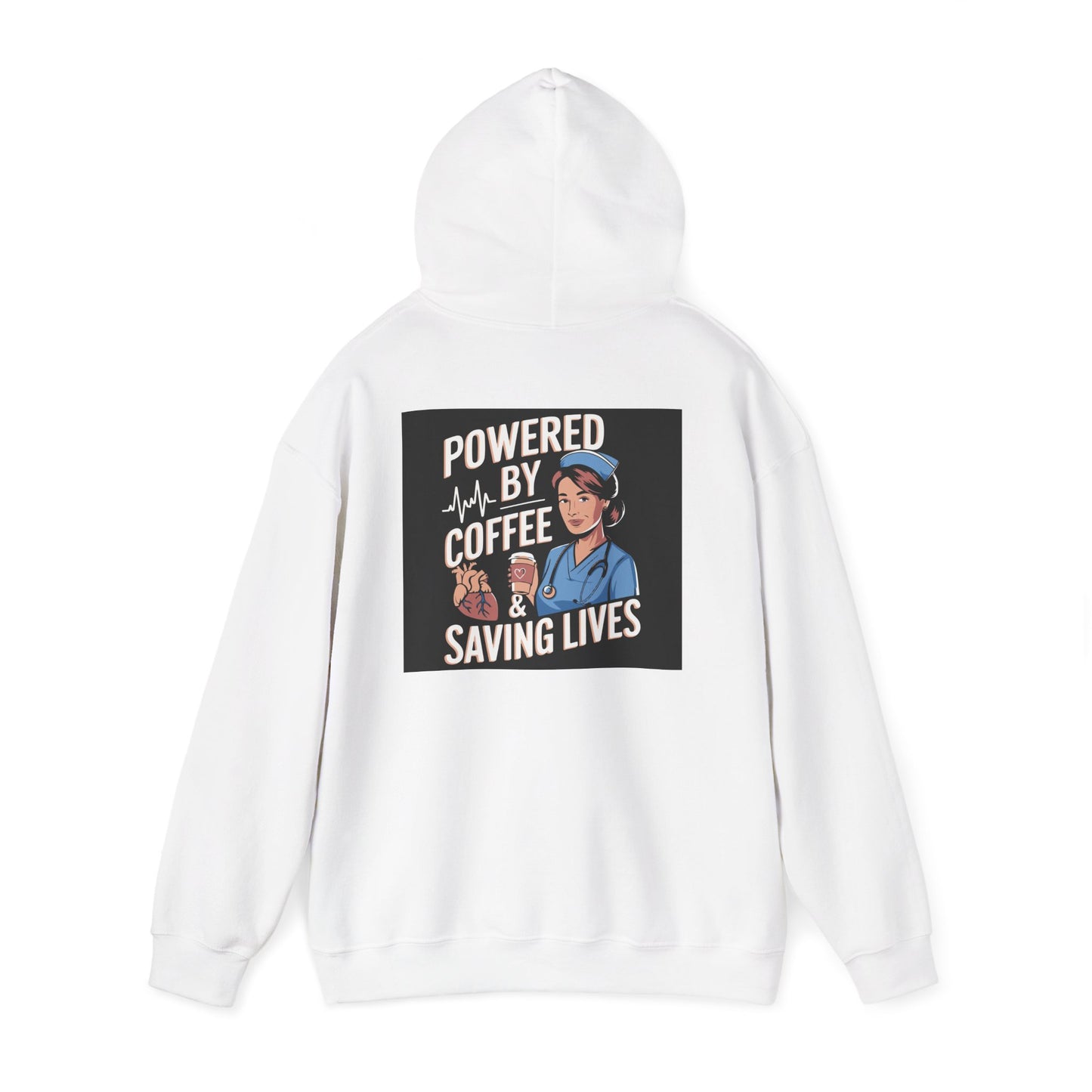 Powered by Coffee Unisex Hoodie, Cozy Sweatshirt, Gift for Nurses, Coffee Lover Apparel, Funny Medical Sweatshirt