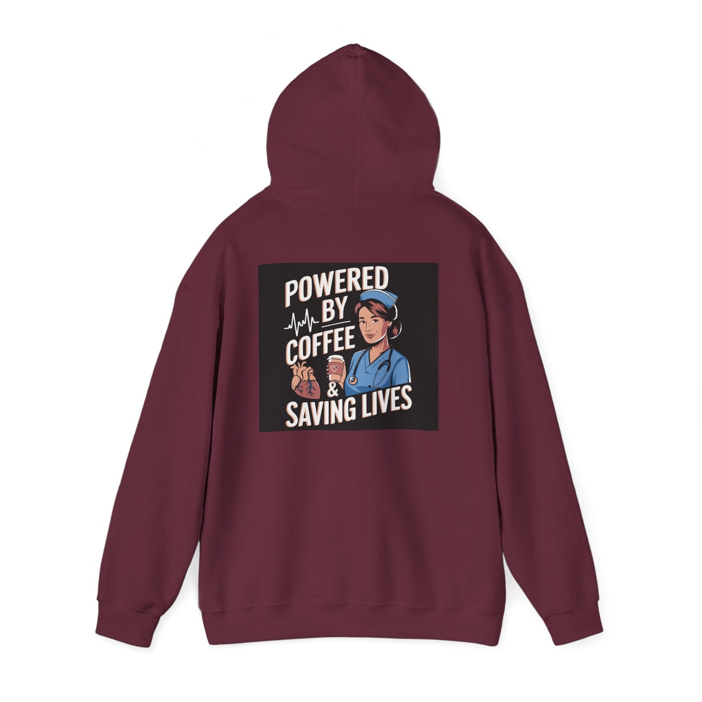 Powered by Coffee Unisex Hoodie, Cozy Sweatshirt, Gift for Nurses, Coffee Lover Apparel, Funny Medical Sweatshirt