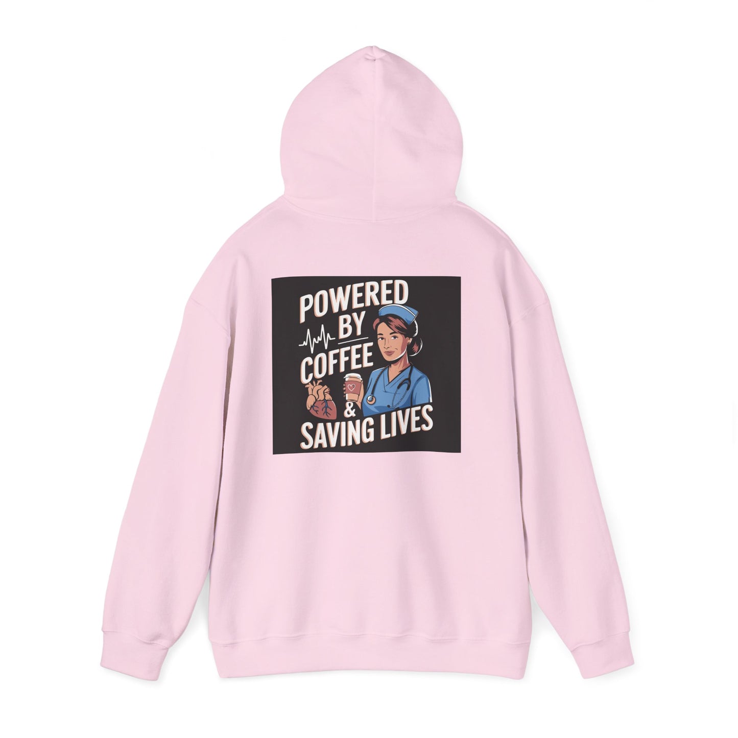 Powered by Coffee Unisex Hoodie, Cozy Sweatshirt, Gift for Nurses, Coffee Lover Apparel, Funny Medical Sweatshirt