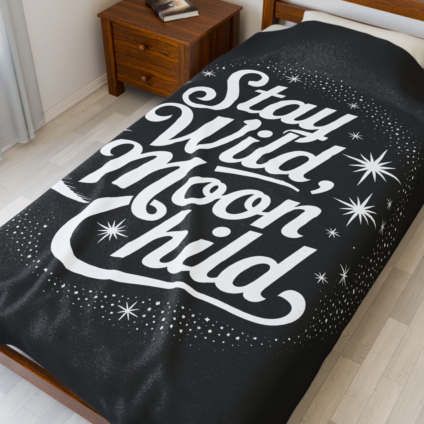 Moon Child Velveteen Plush Blanket, Cozy Throw for Boho Decor, Gift for Astrology Lovers, Soft Blanket for Home, Stay Wild Blanket