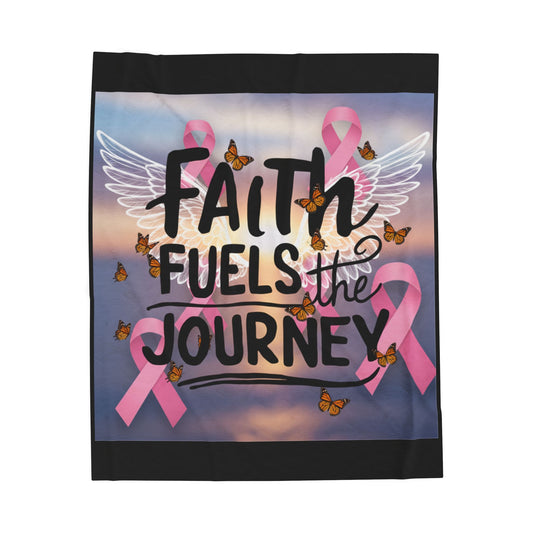 Inspirational Velveteen Plush Blanket, Cozy Throw for Faith, Breast Cancer Awareness, Heartwarming Gift, Comforter for Healing Moments