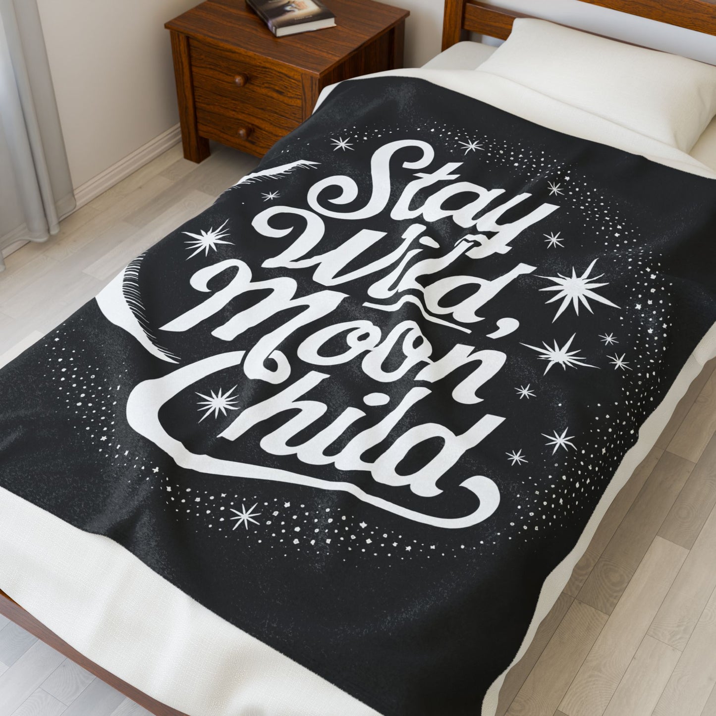 Moon Child Velveteen Plush Blanket, Cozy Throw for Boho Decor, Gift for Astrology Lovers, Soft Blanket for Home, Stay Wild Blanket