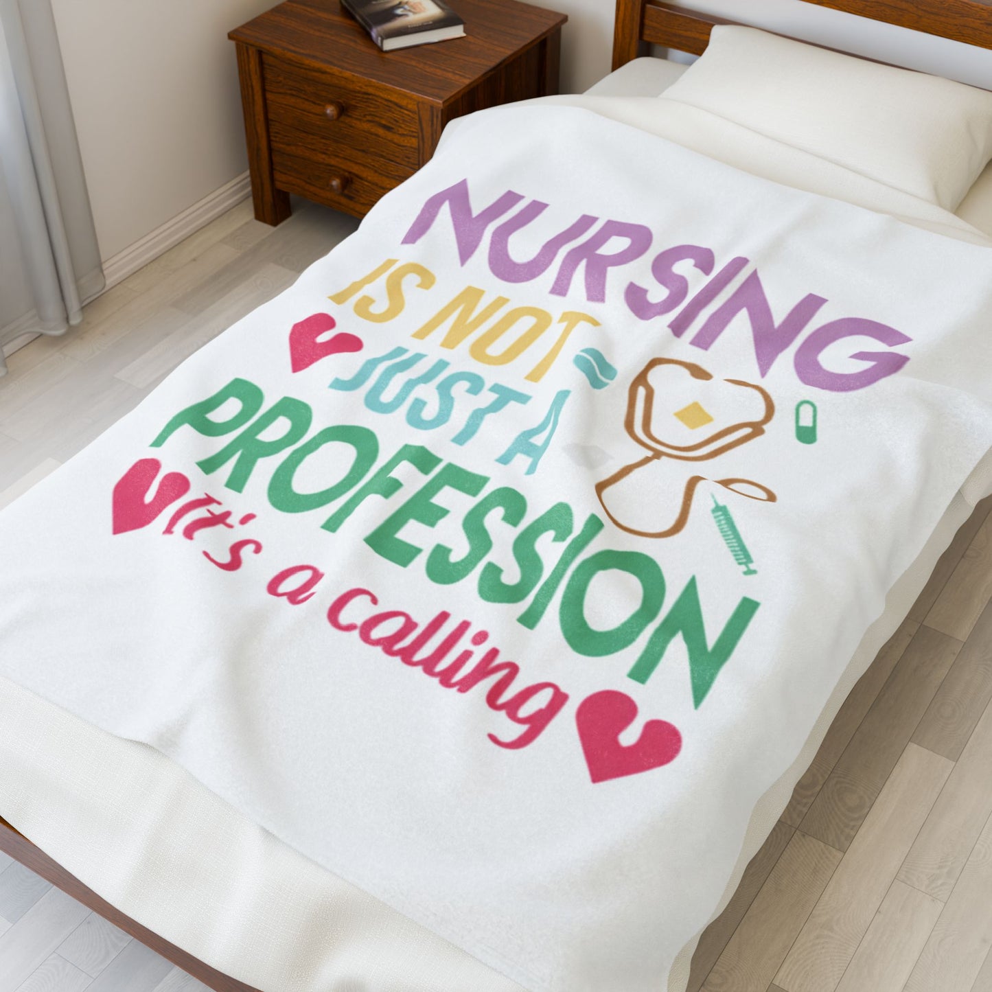 Nursing Calling Plush Blanket, Cozy Gift for Nurses, Soft Velveteen Throw, Nursing Decor, Inspirational Nursing Gift