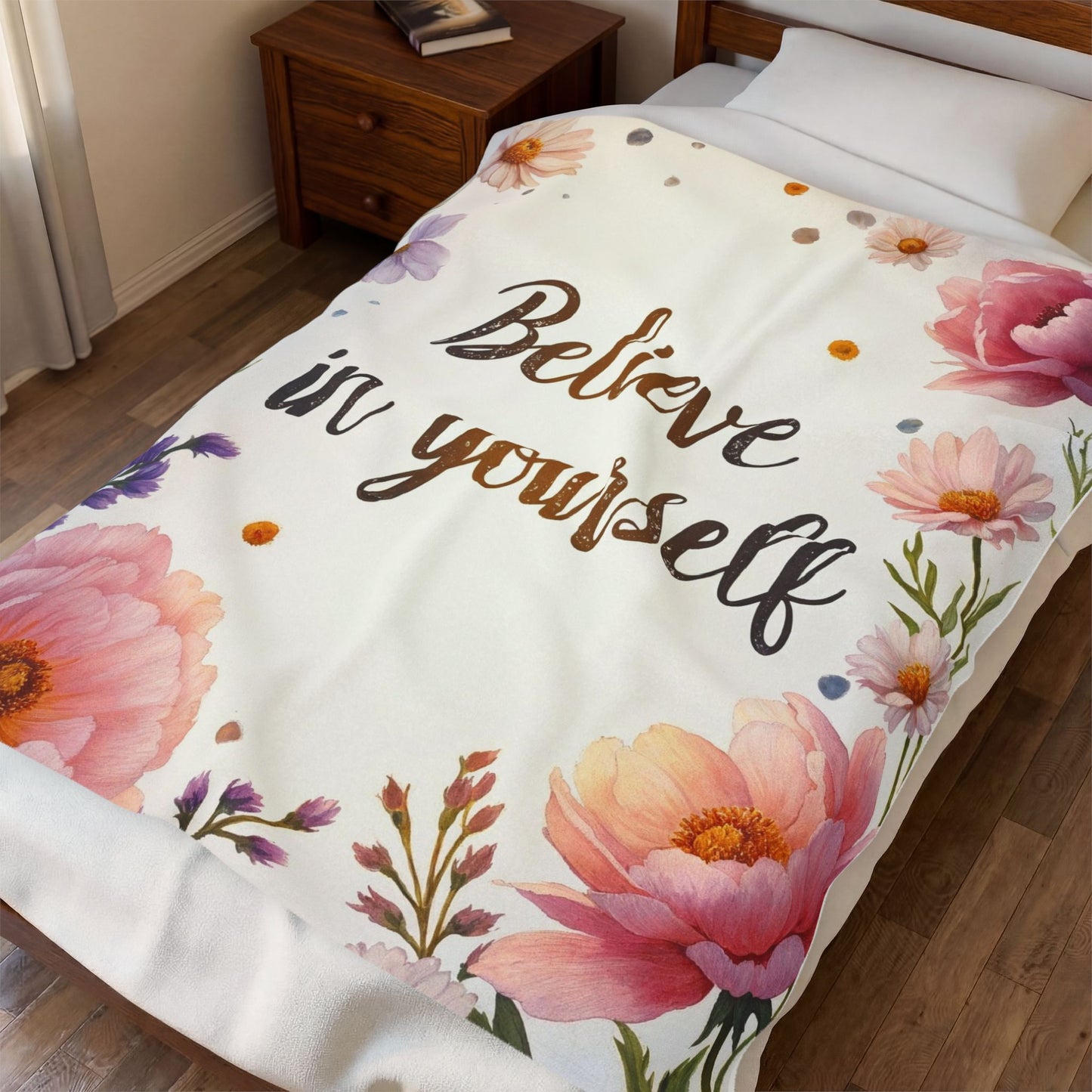Inspirational Believe In Yourself Floral Velveteen Plush Blanket
