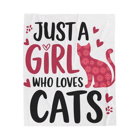 Cute Cat Lover Velveteen Plush Blanket, Cozy Cat Gift, Fleece Throw for Girls, Cat-themed Decor, Perfect for Cat Lovers