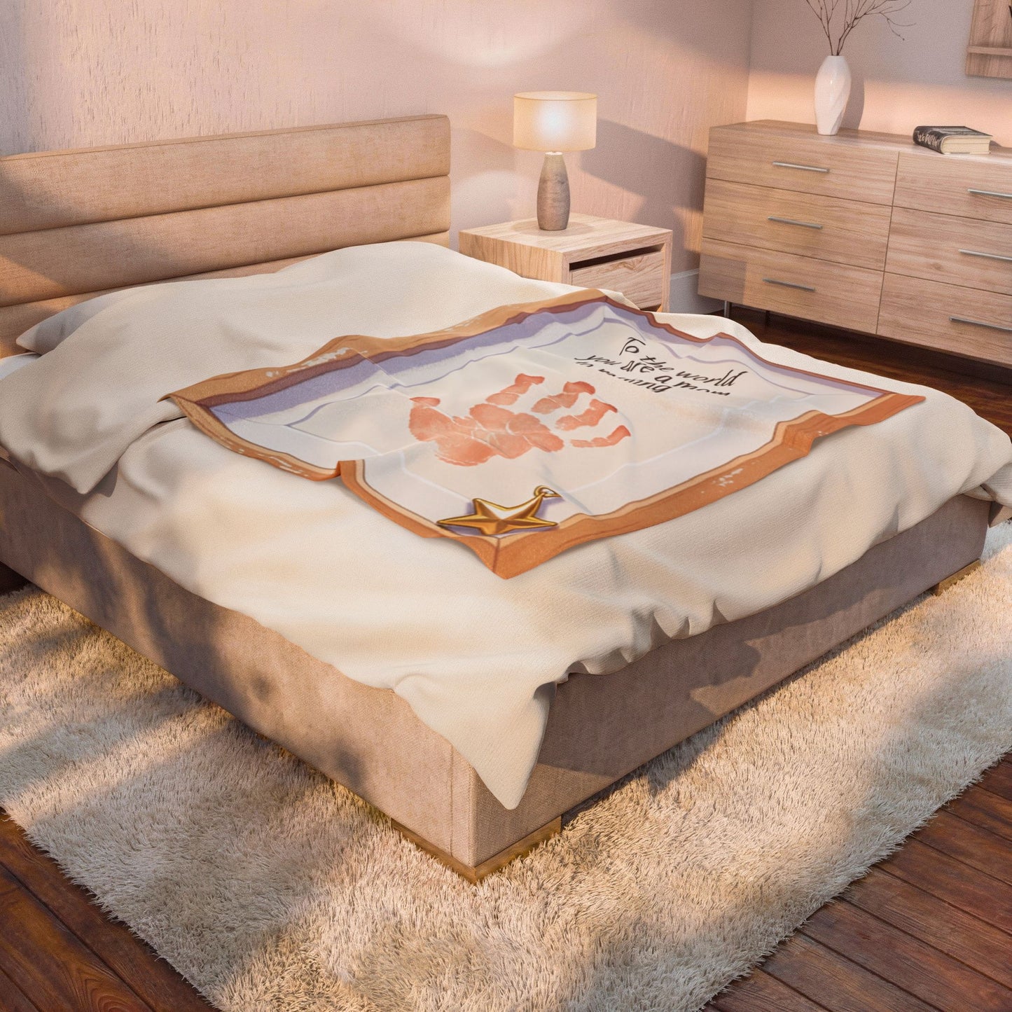 “To the world you are a mom, to me you are everything” Handprint Frame Tribute Blanket