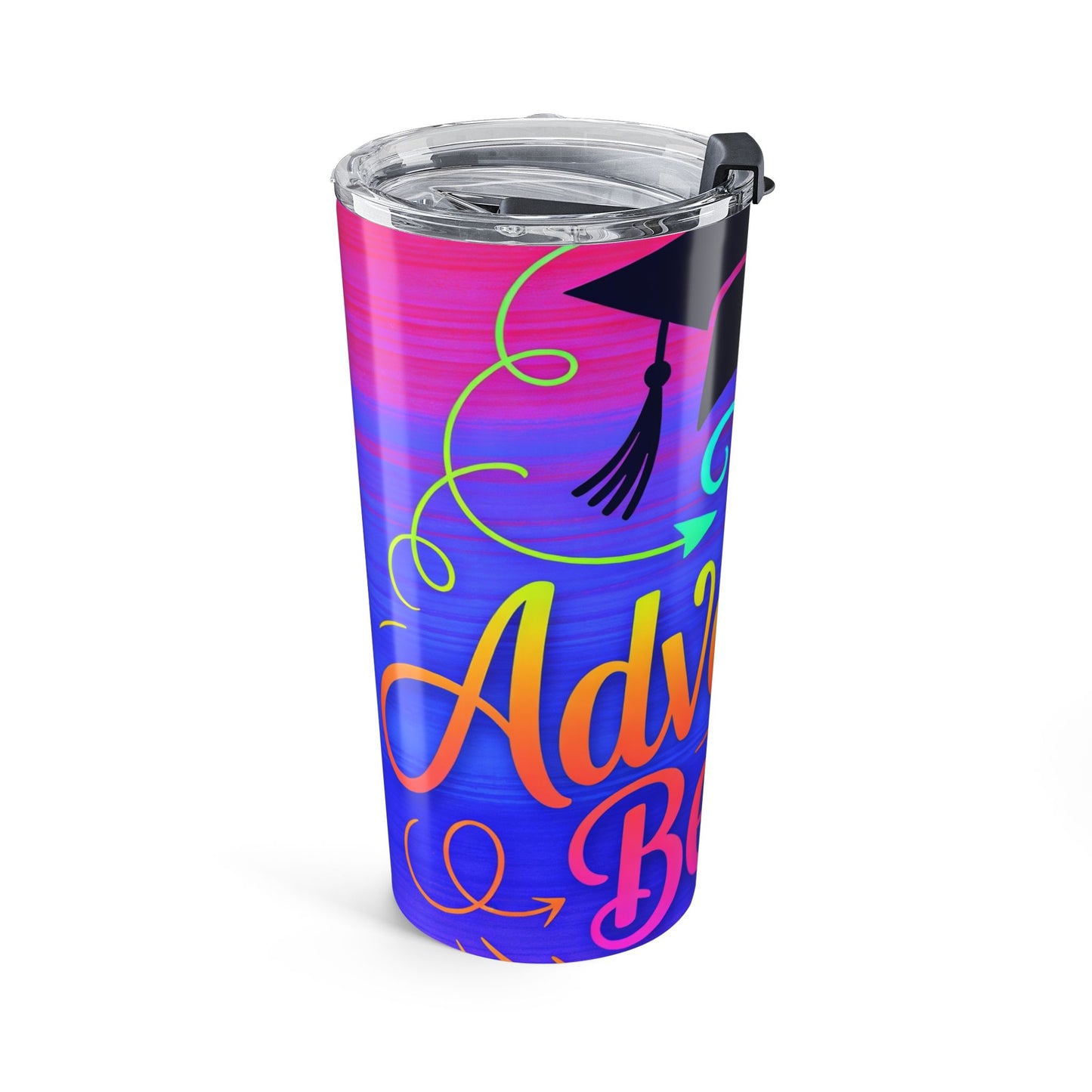 "The Adventure Begins" Neon Gradient Travel Cup