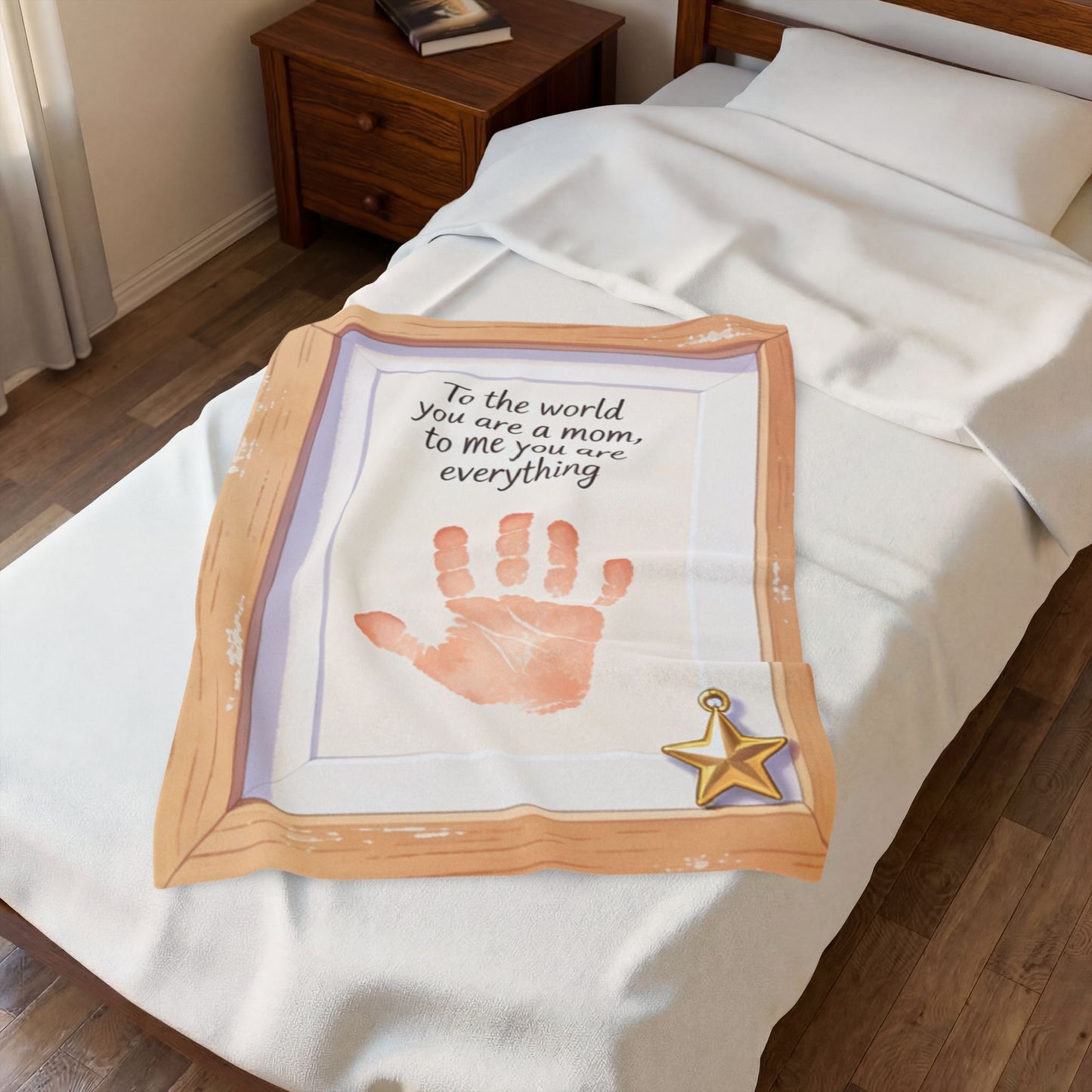 “To the world you are a mom, to me you are everything” Handprint Frame Tribute Blanket
