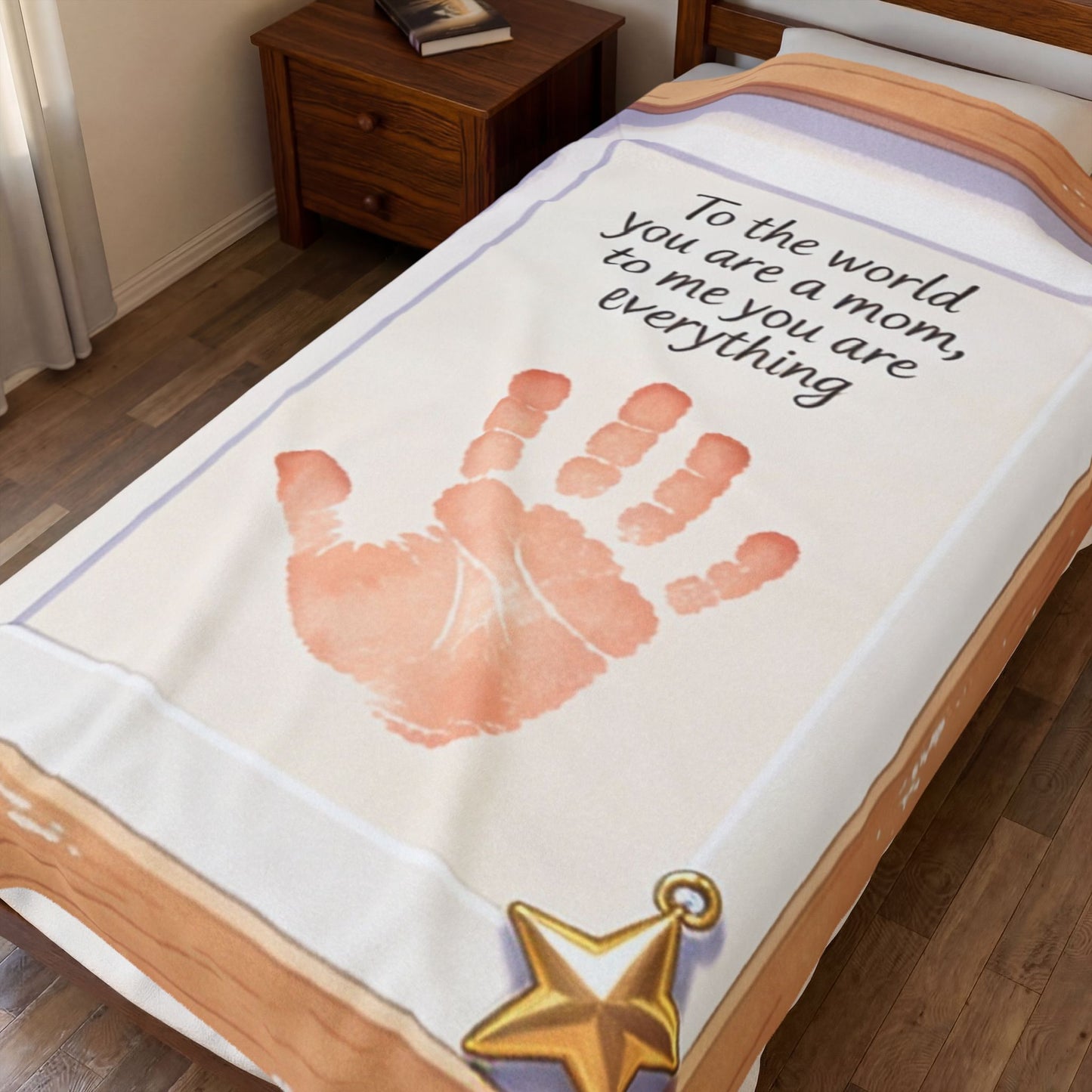 “To the world you are a mom, to me you are everything” Handprint Frame Tribute Blanket