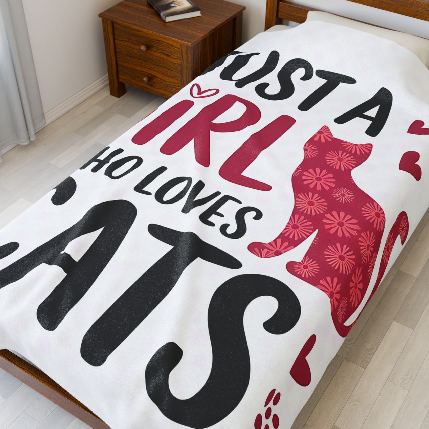 Cute Cat Lover Velveteen Plush Blanket, Cozy Cat Gift, Fleece Throw for Girls, Cat-themed Decor, Perfect for Cat Lovers