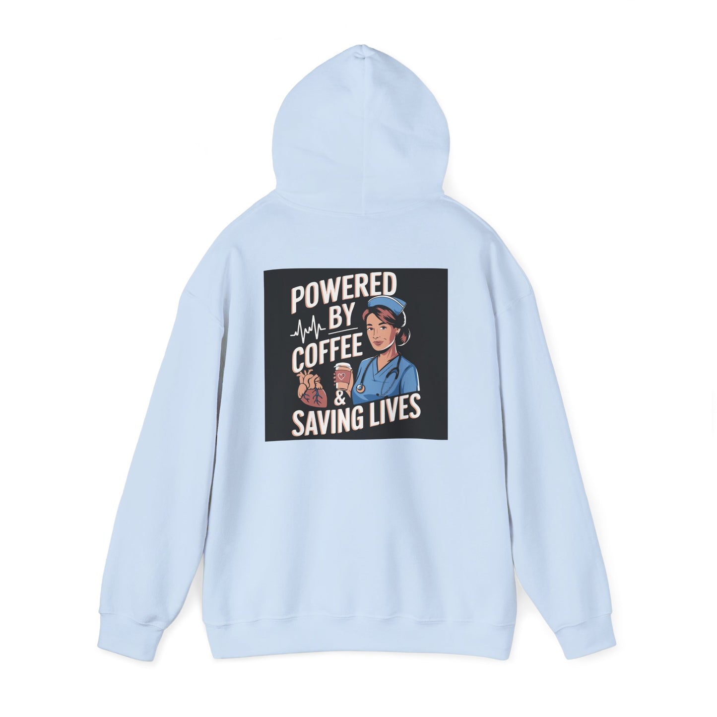 Powered by Coffee Unisex Hoodie, Cozy Sweatshirt, Gift for Nurses, Coffee Lover Apparel, Funny Medical Sweatshirt