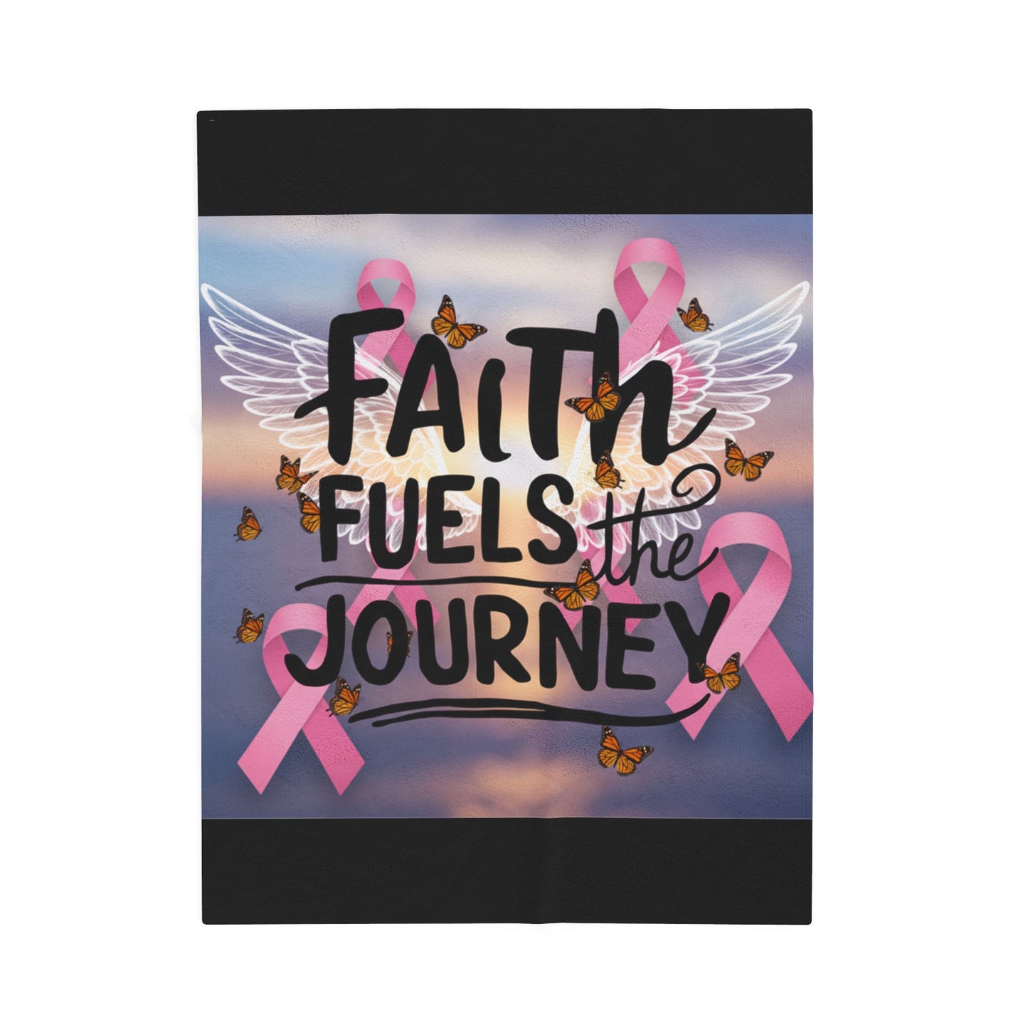 Inspirational Velveteen Plush Blanket, Cozy Throw for Faith, Breast Cancer Awareness, Heartwarming Gift, Comforter for Healing Moments